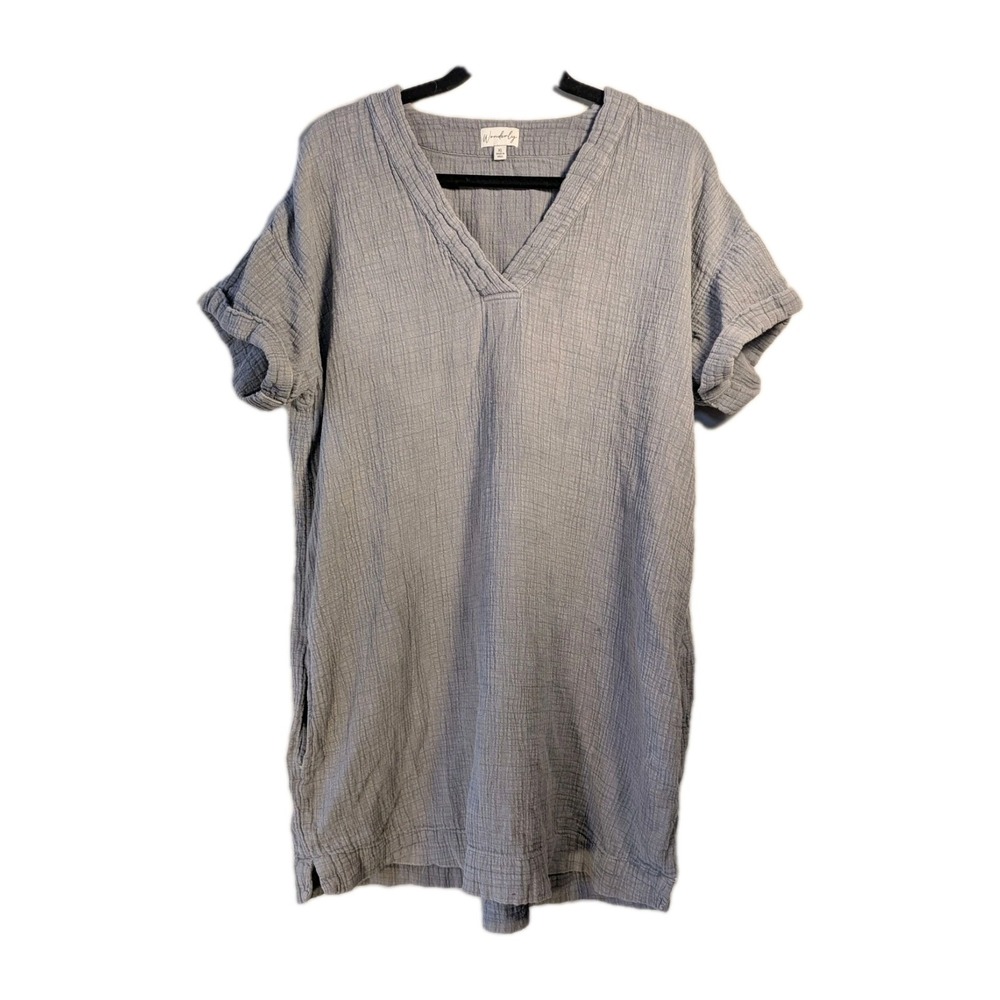 1X Wonderly Gauze POCKETS Women Long Tunic Short Sleeve Lagenlook Coastal PHOTOS